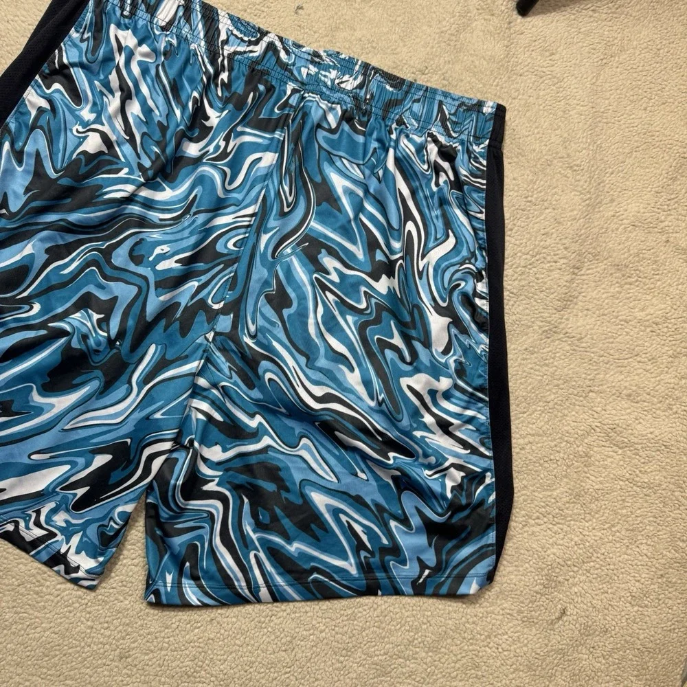 Under Armour Shorts Mens XL Basketball Stretch Blue White Oil Spill Print Mesh